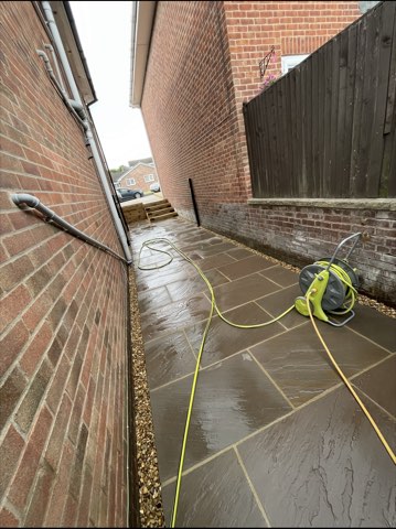 Driveway, sleeper walls and oak porch